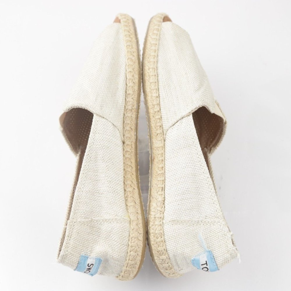 TOMS Women's Alpargata Open Toe Flats Size 7.5 Slip On Beige Linen Boho Shoe - Picture 10 of 13